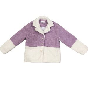 Shein Colorblock Sherpa Look Lilac/White Faux Pearl Button Jacket Size 8 YR